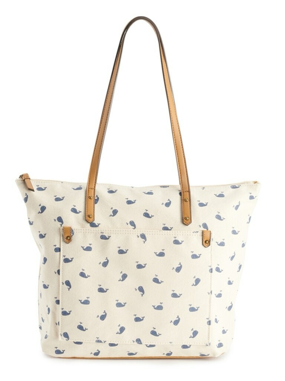 Sonoma Goods Whale Pattern Canvas Tote Zippered Lined Nautical Bag
